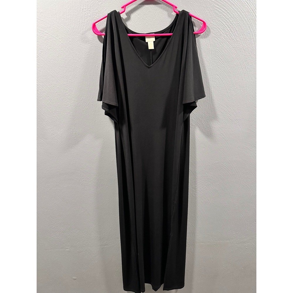 Chico's Travelers Black Cold Shoulder Flutter Sleeve Maxi Dress Size 2 Large